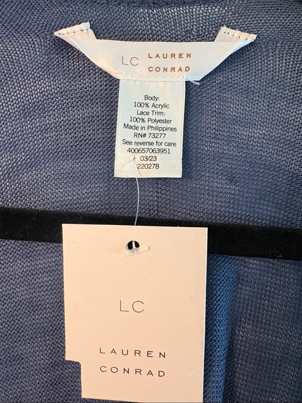 NWT Lauren Conrad Dusty Blue Lace-Trim Open Kimono, one size - Picture 5 of 5